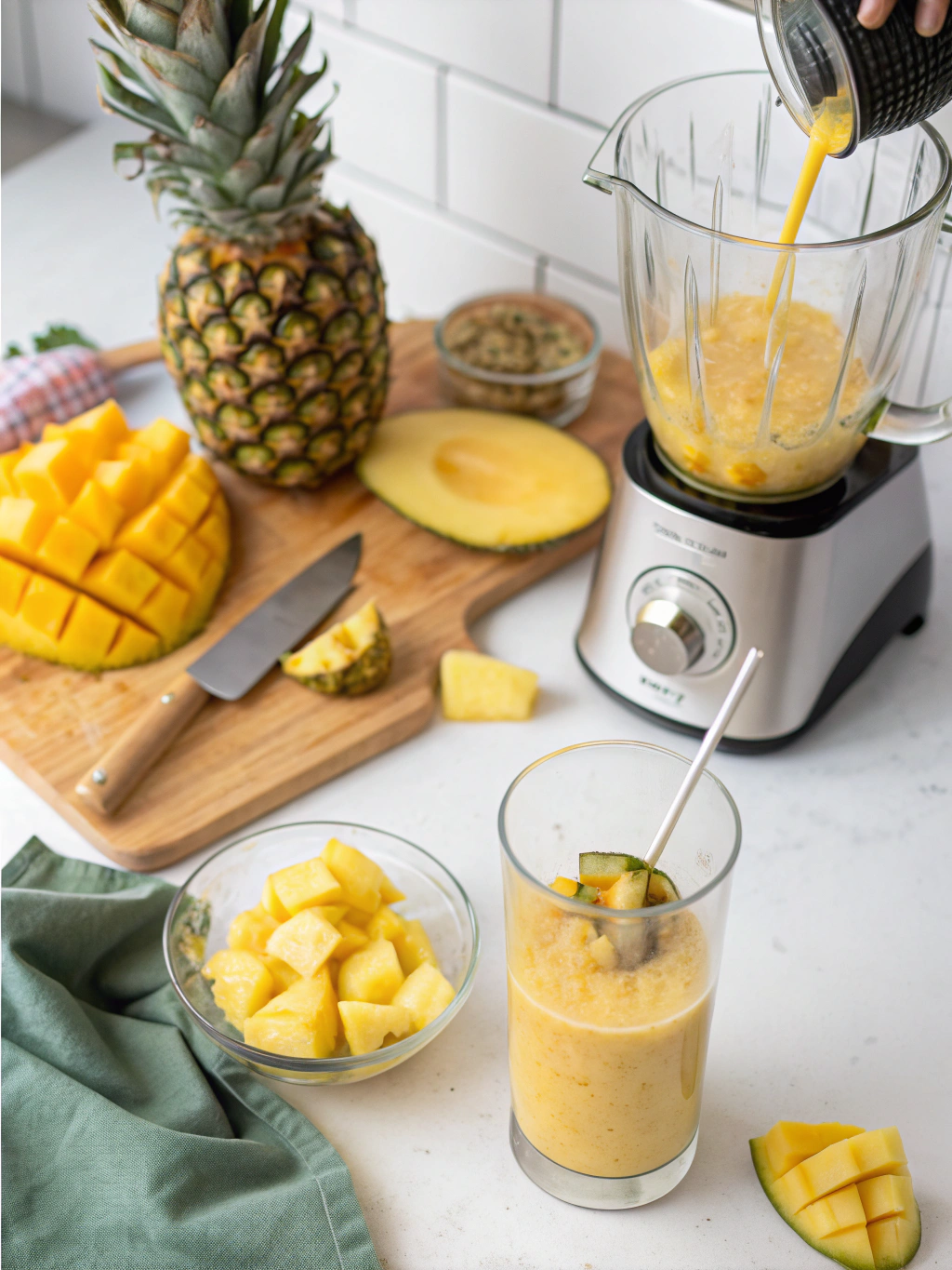 mango pineapple smoothie preparing steps