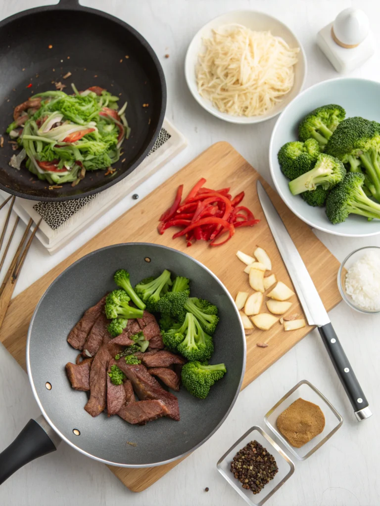 Chinese Beef and Broccoli preparing steps