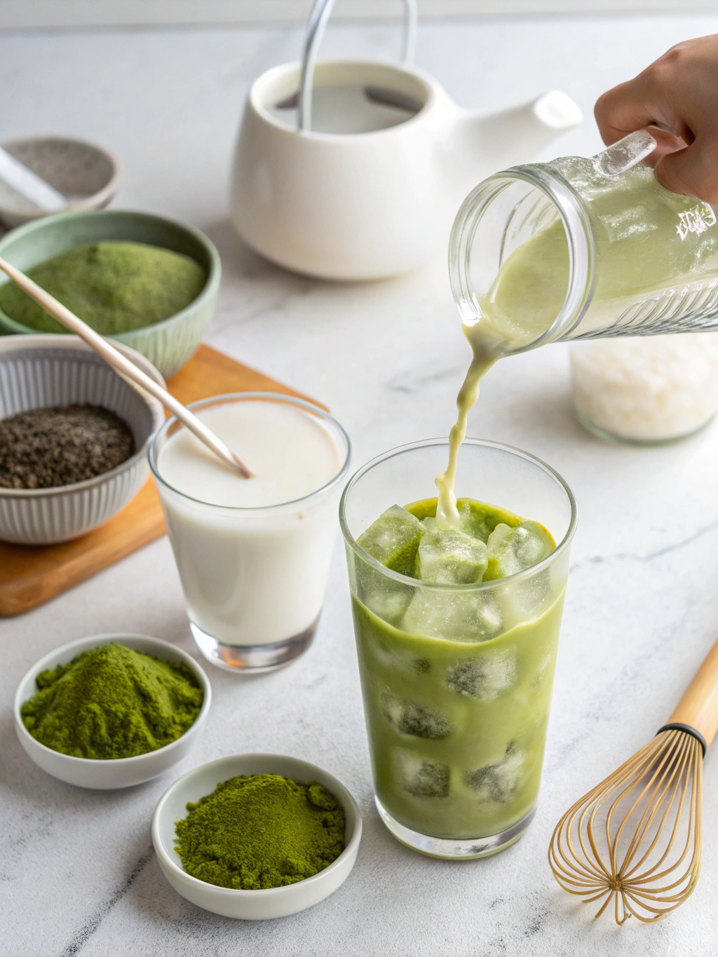 iced matcha latte recipe preparing steps