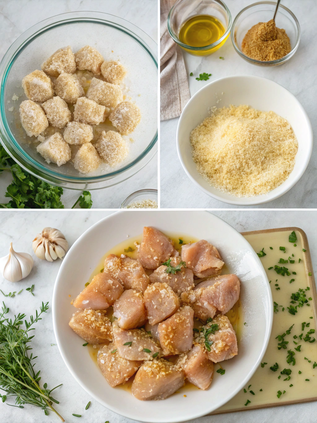 honey garlic chicken bites preparing steps