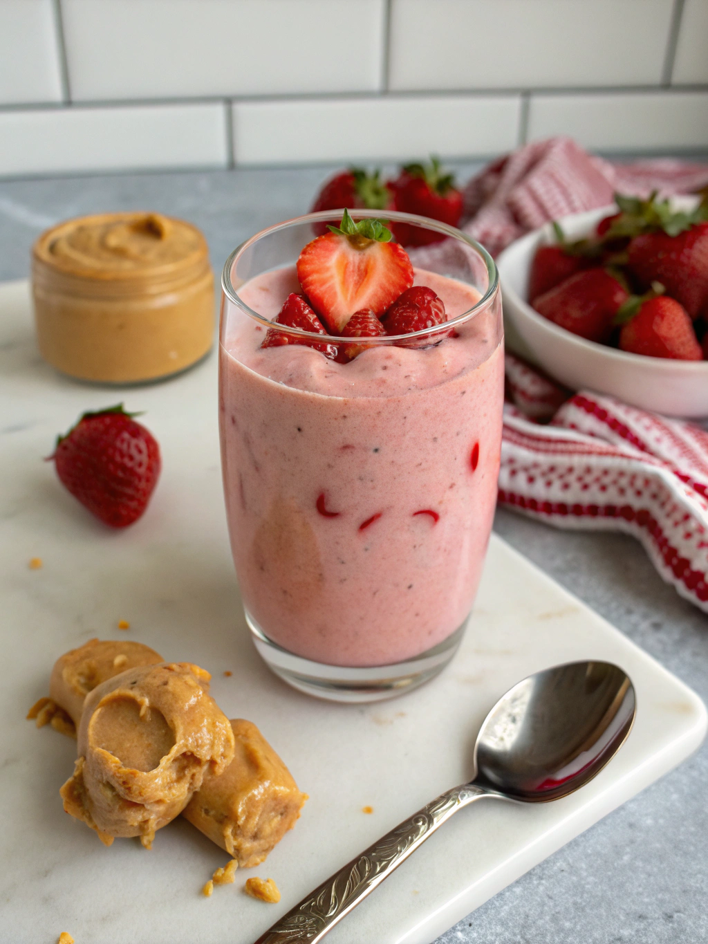 strawberry smoothie with peanut butter ingredients