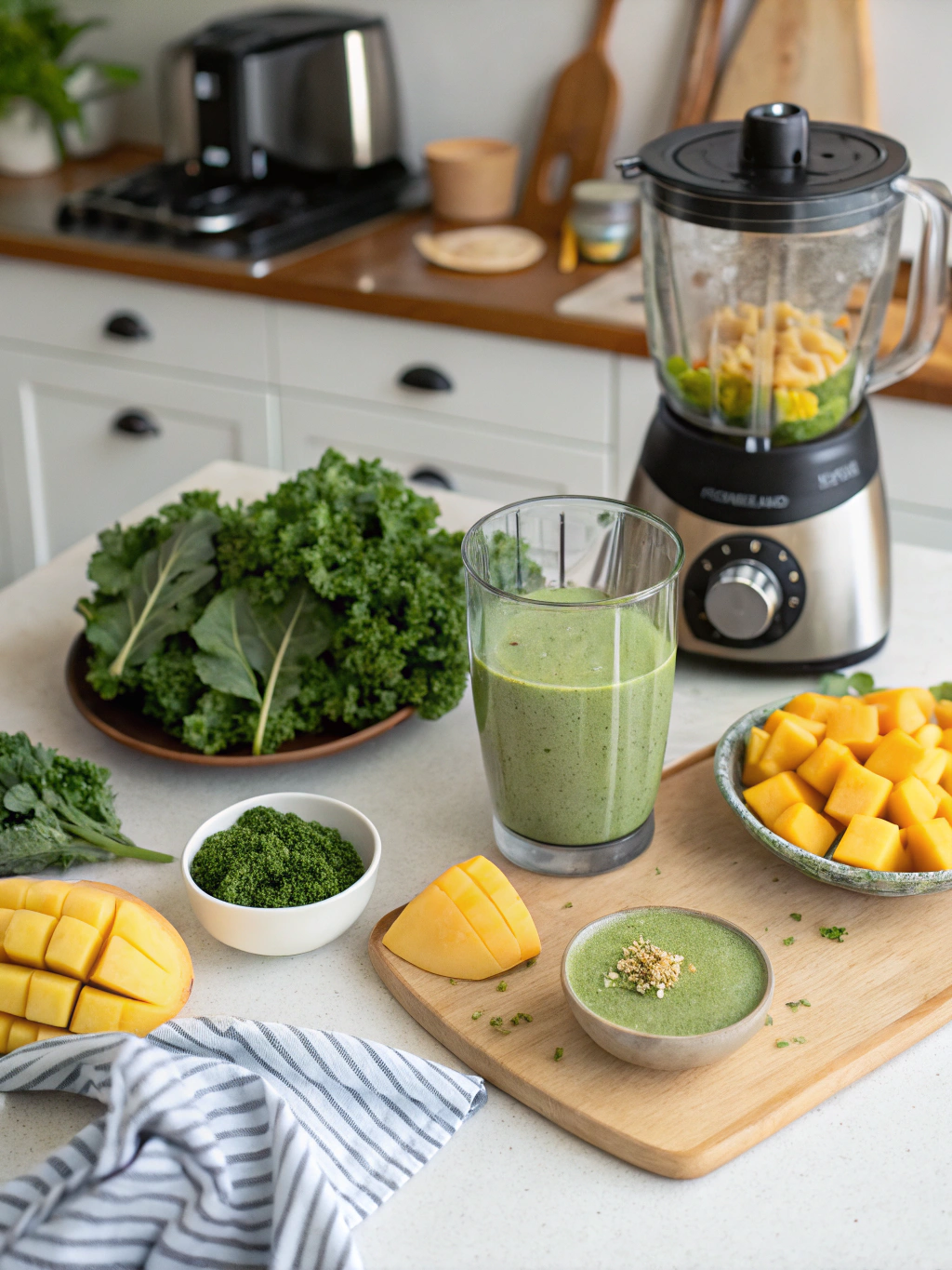 mango kale smoothie king preparing steps